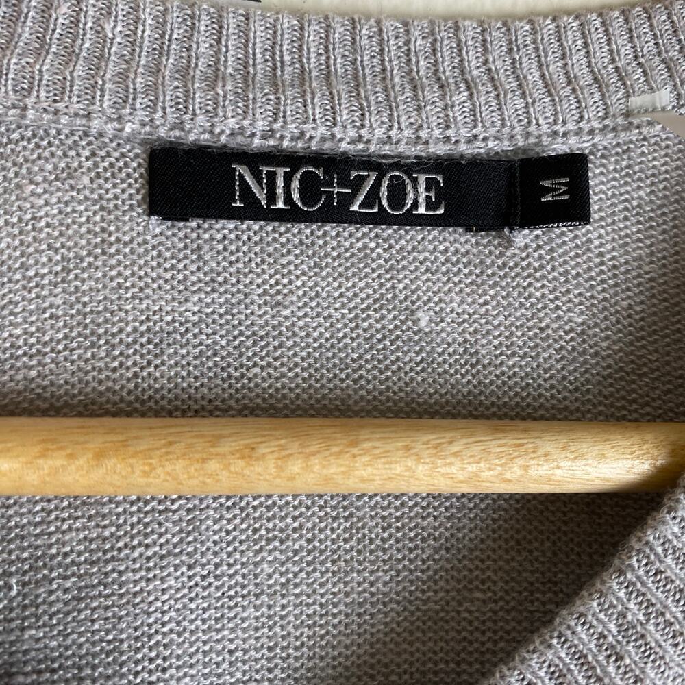 NIC + ZOE Busy Bee Embroidered Cardigan Grey Linen Blend M - Picture 12 of 14